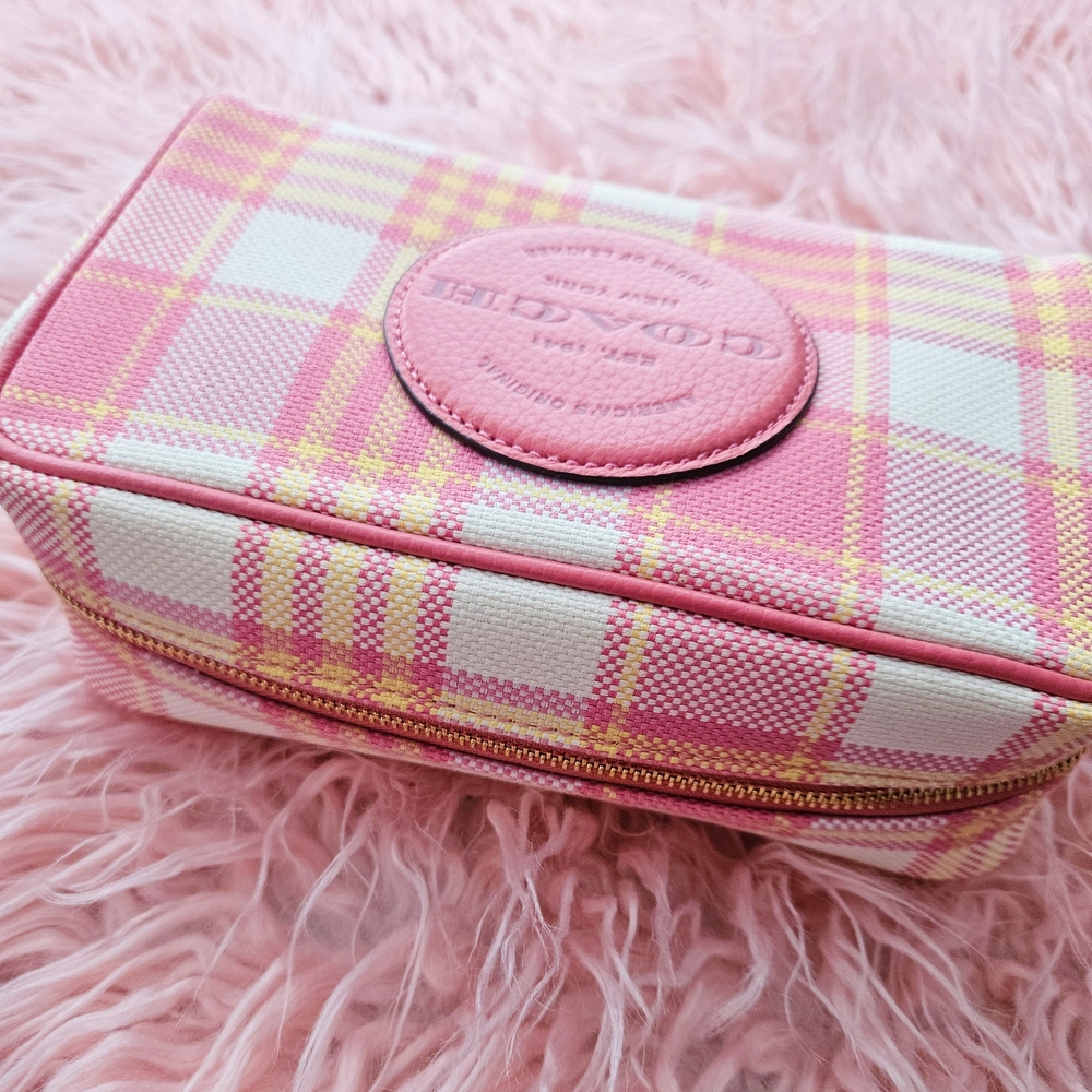 Coach Dempsey Boxy 20 Cosmetic Case Plaid Taffy NWT - Picture 3 of 9